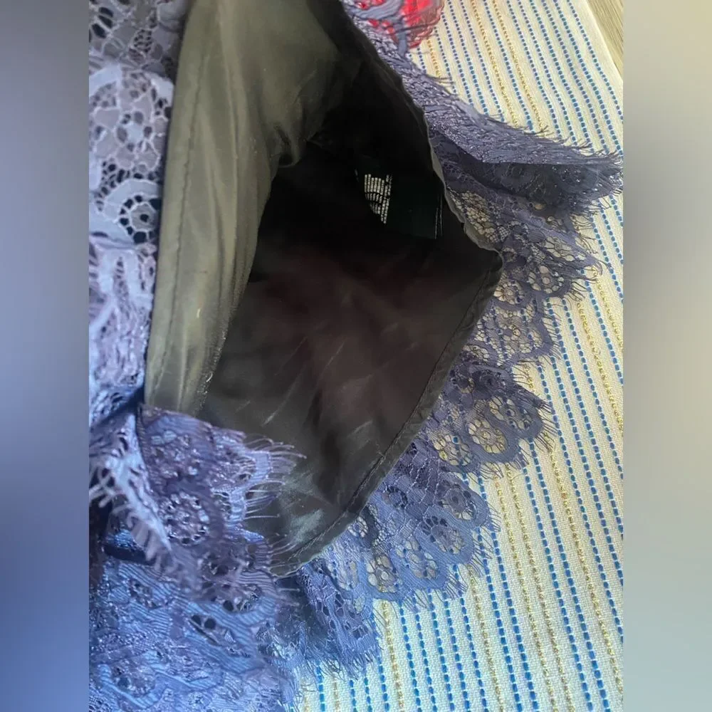 Self-Portrait Mini Dress Size 0 Navy Blue  Lace Ruffles Sleeve Lined - Picture 11 of 16